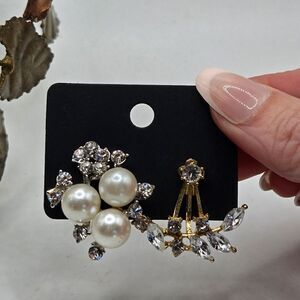 "5/$25" Mismatched Silver/Goldtone Faux Pearl Cluster Rhinestone Post Earrings
